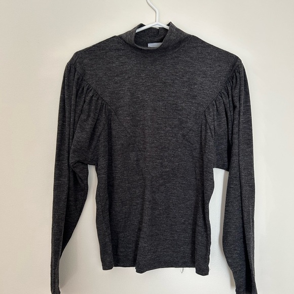 Gray Ribbed Long Sleeve Blouse - Picture 1 of 5